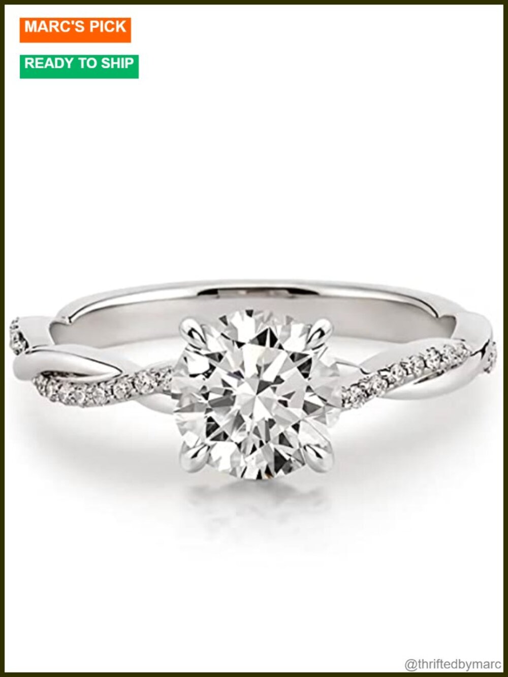 1.16 Carat Moissanite Engagement Ring Platinum Plated Silver